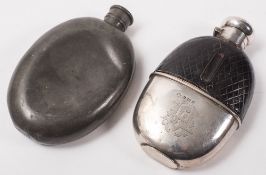 A silver mounted glass hip flask, maker Horace Woodward & Co Ltd, Birmingham 1906:,