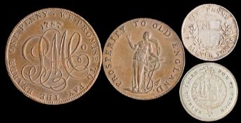 1787 Druids Head penny, higher grade:, together with a 1787 Charring Cross 6d silver token,
