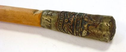 A Gloucester Regiment swagger stick:, the silver plated pommel numbered '1177'.