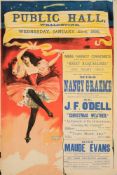 A late Victorian lithograph theatre poster for ' Miss Nancy Graemes, Public Hall Wealdstone,