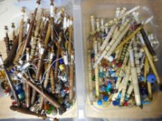 A collection of 19th Century and later Ivory, bone and treen Midlands region lace bobbins:. .