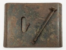 A WWI German trench sniper's shield:, with rotating aperture cover and rear foot,