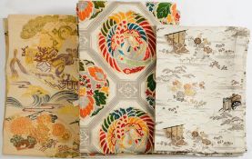 Three Japanese silk Obi (kimono sash):, one with Phoenix mon,