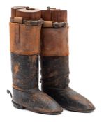 A pair of Victorian child's leather riding boots:, with pine boot trees and metal spurs, 15.