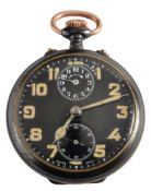 A WWI period Zenith gun metal keyless alarm pocket watch:,