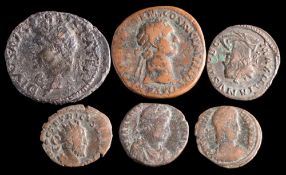 A group of six various Roman coins:.
