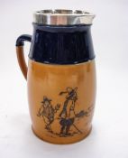 A Royal Doulton silver mounted stoneware golfing jug,