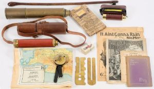 A collection of various militaria:, including a WWII wrist compass and MK3 eye shields,