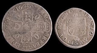 1663 Charles II crown and a Charles II silver shilling:,