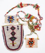 A North American beadwork pouch:, with geometric totem decoration, 14cm long,
