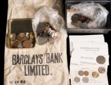A miscellaneous collection of low denomination coins and medallions: etc. (a lot).