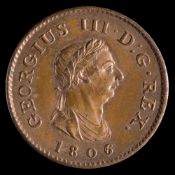 An 1806 George III farthing, higher grade:.