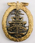 A reproduction German WWII Kriegsmarine High Seas Fleet badge in the manner of Adolf Bock,