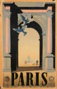 A mid 20th century French travel poster after A M Cassndre 'Paris':, lithograph, printed by Draeger,
