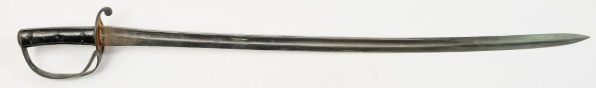 A British Army 1853 pattern Cavalry sword: with open hilt and double bar guard with two piece grip,