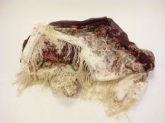 A mid 20th century Indian Paisley printed silk shawl with tassel fringe:.