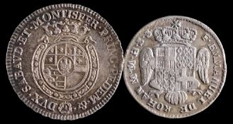 A 1780 silver maltese VI T together with a 1786 Vic AMDG Rex Sar:,