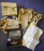 A collection of World War II and later equipment: including webbing, field telephone,