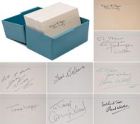 A collection of various autographs of musicians and actors:, including Brian Wilson, Victoria Wood,