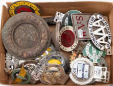 A collection of various automobile badges:, including a Silver City Airlines badge by J R Gaunt,