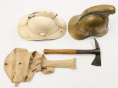 A Merryweather pattern brass helmet:, with embossed high comb and helmet plate,
