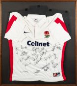 A signed England Rugby shirt circa late 1990s :, Matt Dawson , Mike Catt and others,