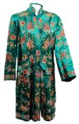 A Chinese green silk floral embroidered gown:, together with a pink silk floral embroidered shawl.