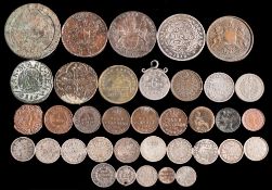 A mixed group of mainly foreign coins:, silver and copper, including an 1840 1 rupee.