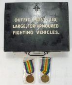 Two WWI Victory medals:, '37973 Gnr F E Goldsworth RA' and SE-10301 WC CL2 J W Kirby AVC',