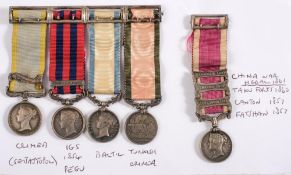 A Victorian miniature group of five:, Crimea Medal with clasp, Indian General Service Medal,