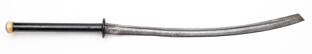 A Burmese dha:, the curved fullered blade stamped with maker's mark to the ricasso,