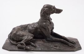 Paul Comolera (1818-1897) a bronze figure of recumbent greyhound:,