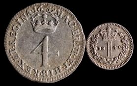 A 1689 Maundy 4d and an 1840 Maundy penny: in old manuscript packets (2).