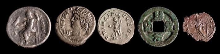 A mixed group of five coins to include a Roman Nero:.