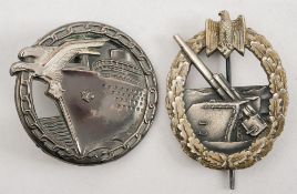 A reproduction Third Reich period Coastal Artillery badge in the manner of AGN and a Blockade