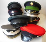 A collection of British Army peaked caps: includes Grenadier Guards, Coldstream Guards,