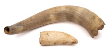 A late 19th century scrimshaw tooth: with stipple decoration of an officer and a lady,
