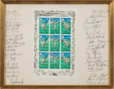 A framed set of 1968 West Indies versus England Tour team signatures:, including Geoffrey Boycott,
