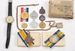 A WWI trio to '4066 L/Cpl G E Brown 5 PNR BN AIF':, together with identity discs,