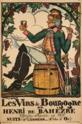Guy Arnoux, An early 20 century lithograph advertising poster 'Les Vins de Bourgogne':,