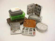 A group of six Wheatly aluminium fly tins and contents:,