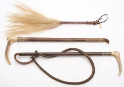 A silver mounted antler handled riding whip by Swaine, London:,