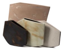 *Val Barry (1937-2018) four stoneware vessels: of narrow slab built profile with angular rims,