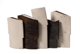 *Val Barry (1937-2018) five stoneware 'double sentry' vases: each of narrow profile with notched