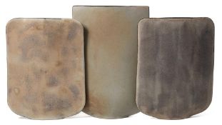 *Val Barry (1937-2018) three stoneware 'sail' vases: of narrow slab built form with distorted