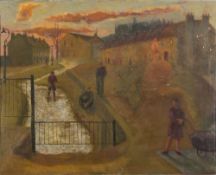 * Joan Lindop [20th Century]- Lewisham, Evening,:- signed bottom right oil on board, 60 x 74cm.