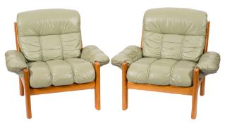 A set of four teak and green leather Ekornes Stressless 'Montana' armchairs by J E Ekornes,