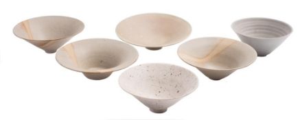 *Val Barry (1937-2018) six bowls: of thinly thrown conical form comprising three porcelain