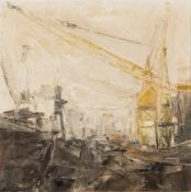 * David Tindle [b.1932]- Yellow Crane,:- oil on canvas, 45.5 x 45.5cm. * Provenance.