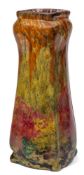 Daum Nancy a cased glass vase: of tapering and lobed square profile the clear body applied with